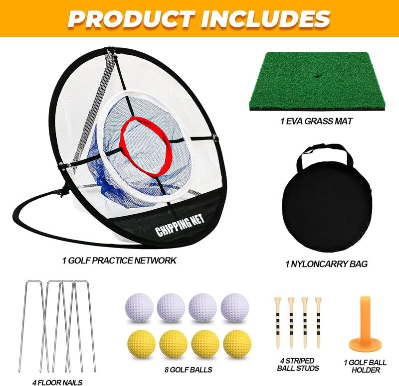 Bac-kitchen Pop Up Golf Chipping Net & Mat, Target Practice Set - 8 Balls, 4 Tees, Collapsible for Indoor/Outdoor Swing Training - Image 4
